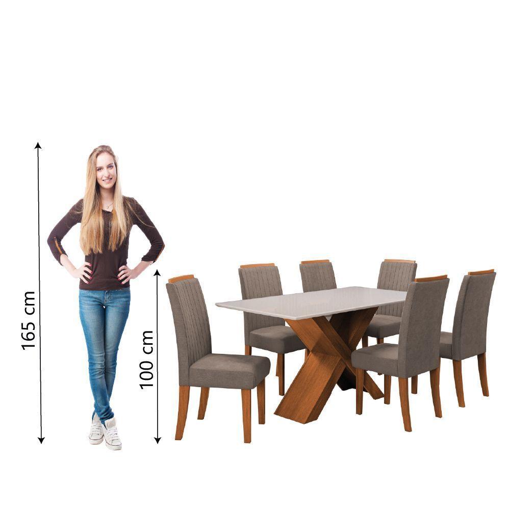 Conjunto De Mesa Sala De Jantar Tampo Com Vidro 1,60m 6 Cadeiras Grécia Dobuê Madeirado/mascavo - 6