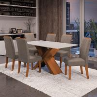 Conjunto De Mesa Sala De Jantar Tampo Com Vidro 1,60m 6 Cadeiras Grécia Dobuê Madeirado/mascavo - 2