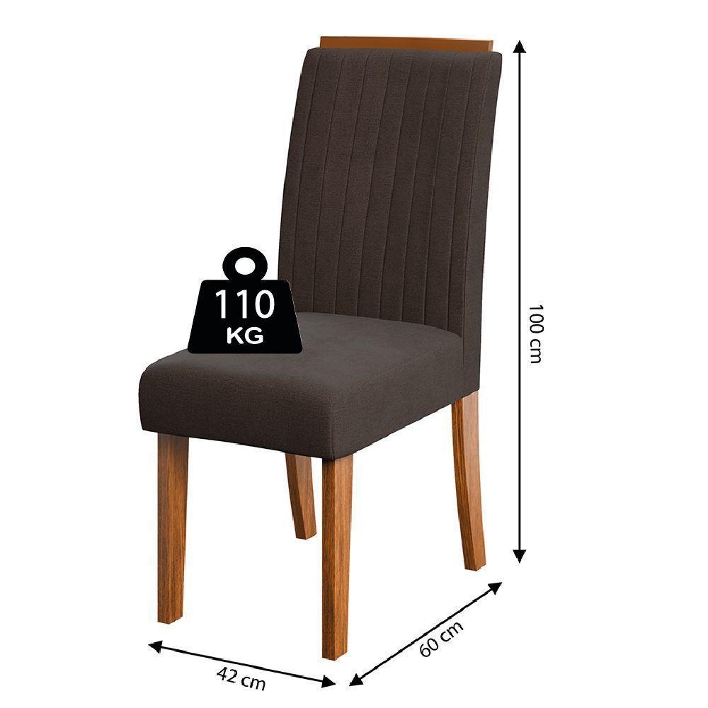 Conjunto De Mesa Sala De Jantar Tampo Com Vidro 1,60m 6 Cadeiras Grécia Dobuê Madeirado/chocolate - 6