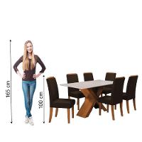 Conjunto De Mesa Sala De Jantar Tampo Com Vidro 1,60m 6 Cadeiras Grécia Dobuê Madeirado/chocolate - 3