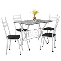 Conjunto De Mesa Sala De Jantar Leia 1m Com 4 Cadeiras Granito Tubular Artefamol Branco / Preto - 1