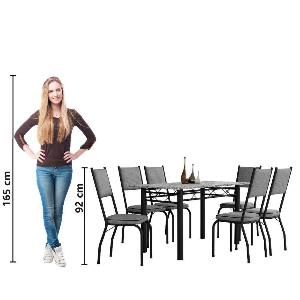 Conjunto Sala De Jantar Mesa Tampo Granito 1,40m Com 6 Cadeiras Diana Artefamol Preto/Platina - 6