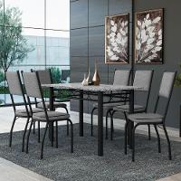 Conjunto Sala De Jantar Mesa Tampo Granito 1,40m Com 6 Cadeiras Diana Artefamol Preto/Platina - 2