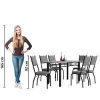 Conjunto Sala De Jantar Mesa Tampo Granito 1,40m Com 6 Cadeiras Diana Artefamol Preto/Platina - 6