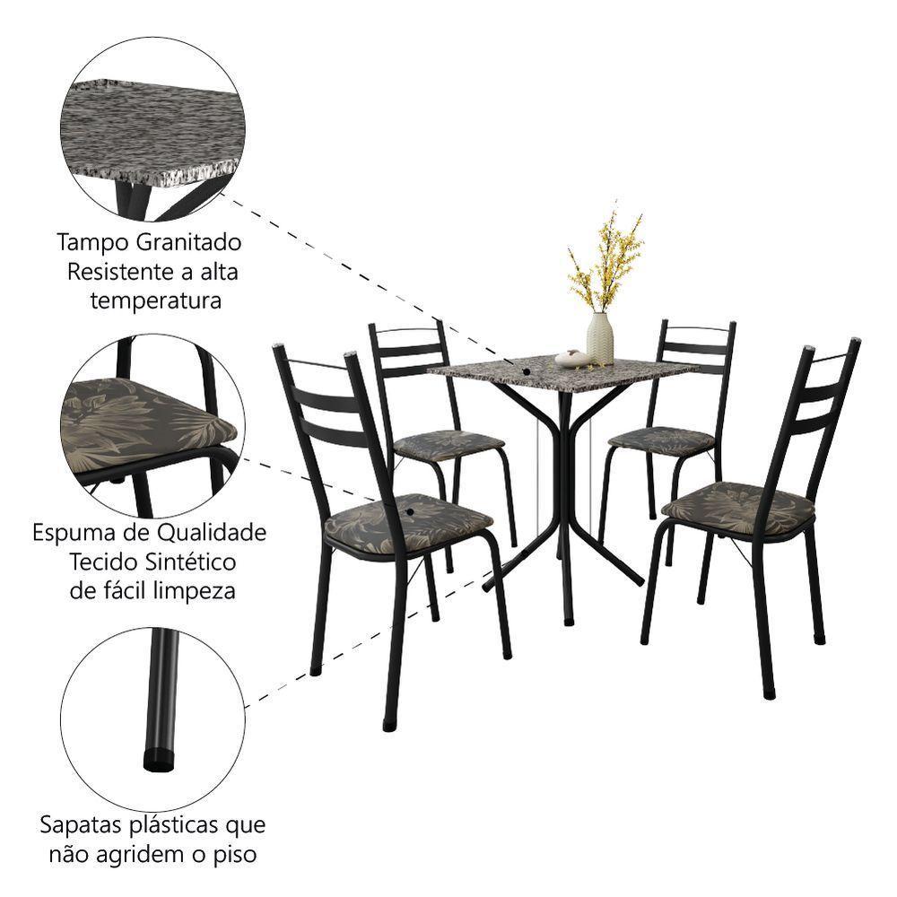 Conjunto De Mesa Sala De Jantar Com 4 Cadeiras Leia Tubular Granito Artefamol Preto/flor - 5
