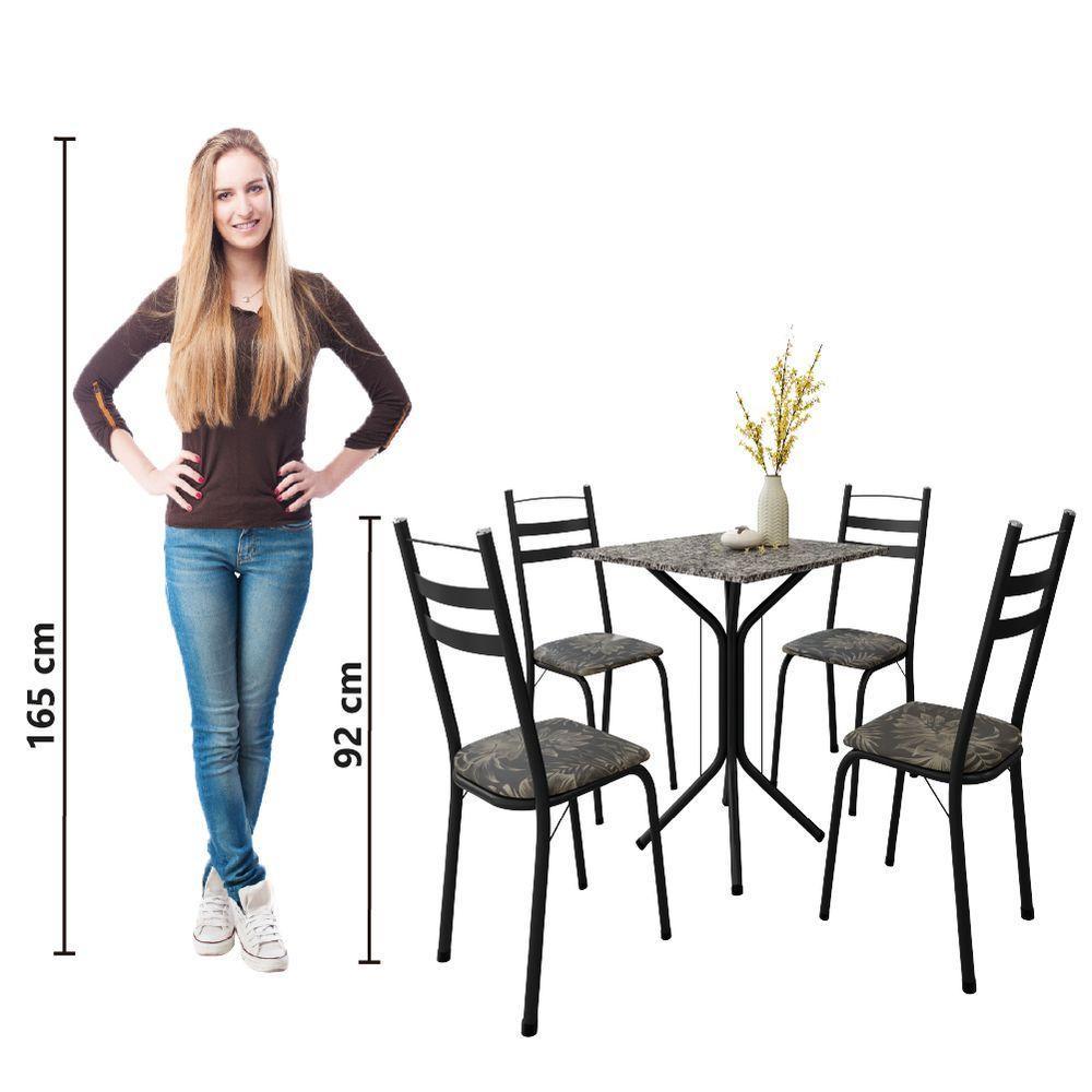 Conjunto De Mesa Sala De Jantar Com 4 Cadeiras Leia Tubular Granito Artefamol Preto/flor - 6