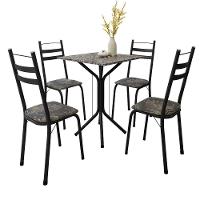 Conjunto De Mesa Sala De Jantar Com 4 Cadeiras Leia Tubular Granito Artefamol Preto/flor - 1