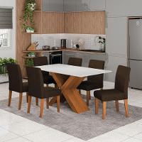 Conjunto De Mesa Sala De Jantar Tampo Com Vidro 1,60m Grécia 6 Cadeiras Trieste Dobuê Madeirado/chocolate - 2