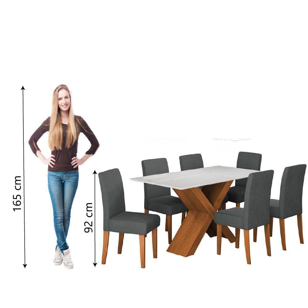 Conjunto De Mesa Sala De Jantar Tampo Com Vidro 1,60m Grécia 6 Cadeiras Trieste Dobuê Madeirado/grafite - 6