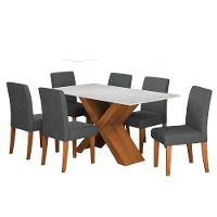 Conjunto De Mesa Sala De Jantar Tampo Com Vidro 1,60m Grécia 6 Cadeiras Trieste Dobuê Madeirado/grafite - 1