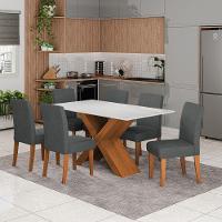 Conjunto De Mesa Sala De Jantar Tampo Com Vidro 1,60m Grécia 6 Cadeiras Trieste Dobuê Madeirado/grafite - 2