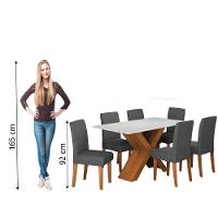 Conjunto De Mesa Sala De Jantar Tampo Com Vidro 1,60m Grécia 6 Cadeiras Trieste Dobuê Madeirado/grafite - 6