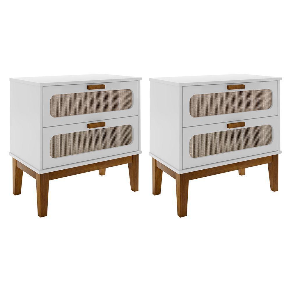 Kit 2 Mesas De Cabeceira 2 Gavetas Santorini Branco 60 Cm Com Tela Indiana - 1