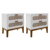 Kit 2 Mesas De Cabeceira 2 Gavetas Santorini Branco 60 Cm Com Tela Indiana - 1