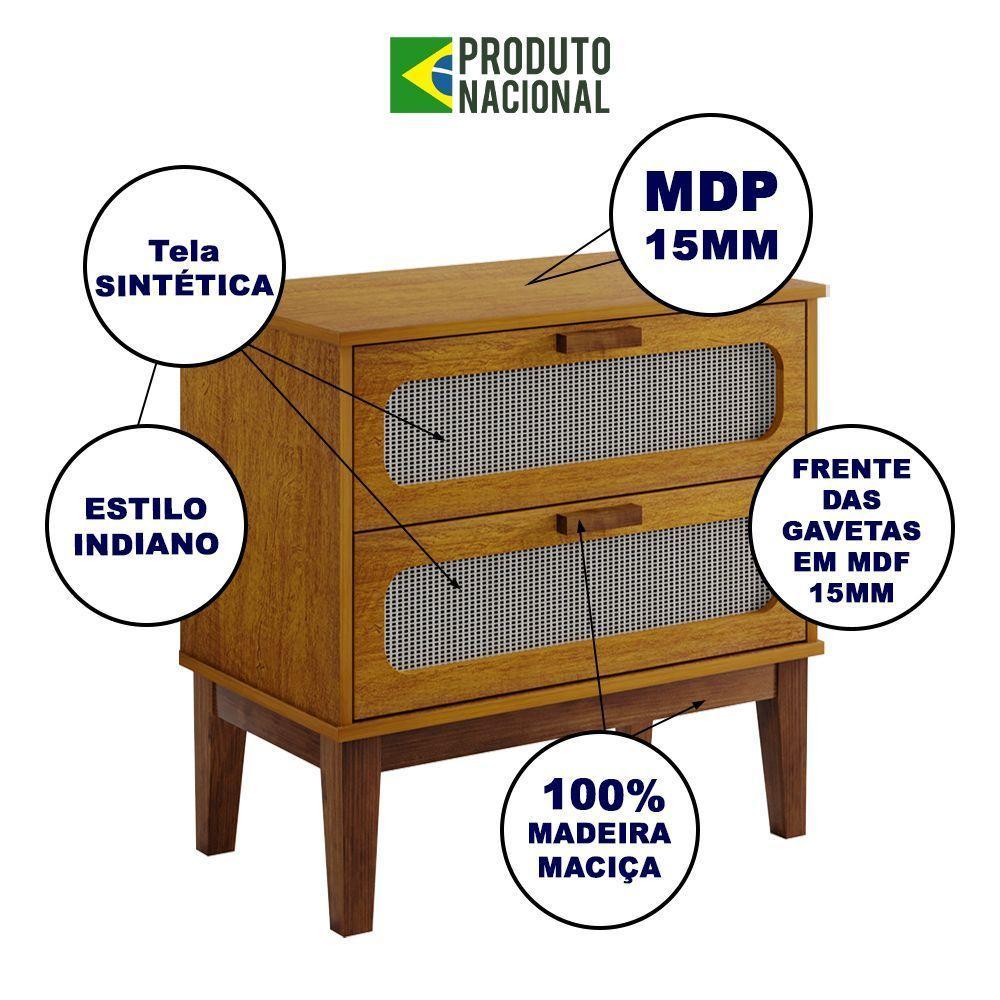 Mesa De Cabeceira 2 Gavetas Santorini Nature 60 Cm Palhinha Indiana - 2