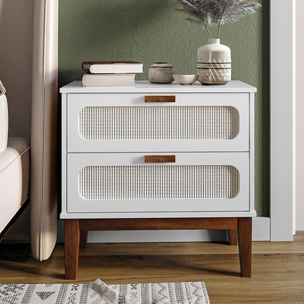 Mesa De Cabeceira Quarto 2 Gavetas Santorini 60 Cm Com Telinha Indiana Branco - 1