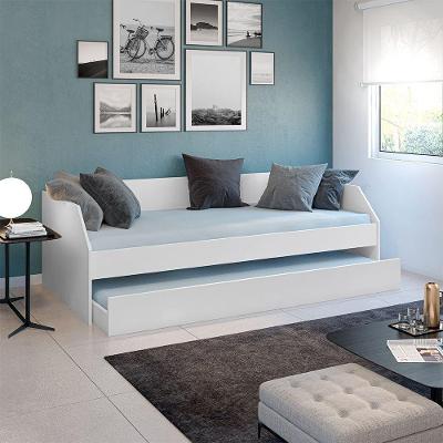 Cama Com Cama Auxiliar Com Rodízio Solteiro E Infantil Em Mdf Premium Duo Branco