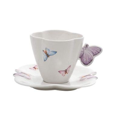 Xicara De Chá Em Porcelana Com Pires Borboletas 200ml Wolff