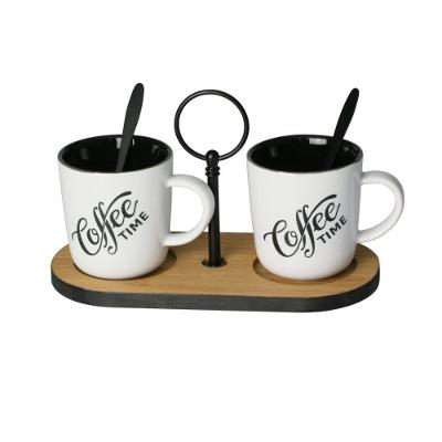 Conjunto Para Café 2 Caneca Xícara C- Suporte Bambu Lyor