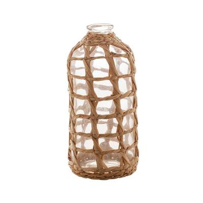 Vaso Decorativo Em Vidro Transparente Trançado Em Fibra Natural Wolff 11,5x25cm
