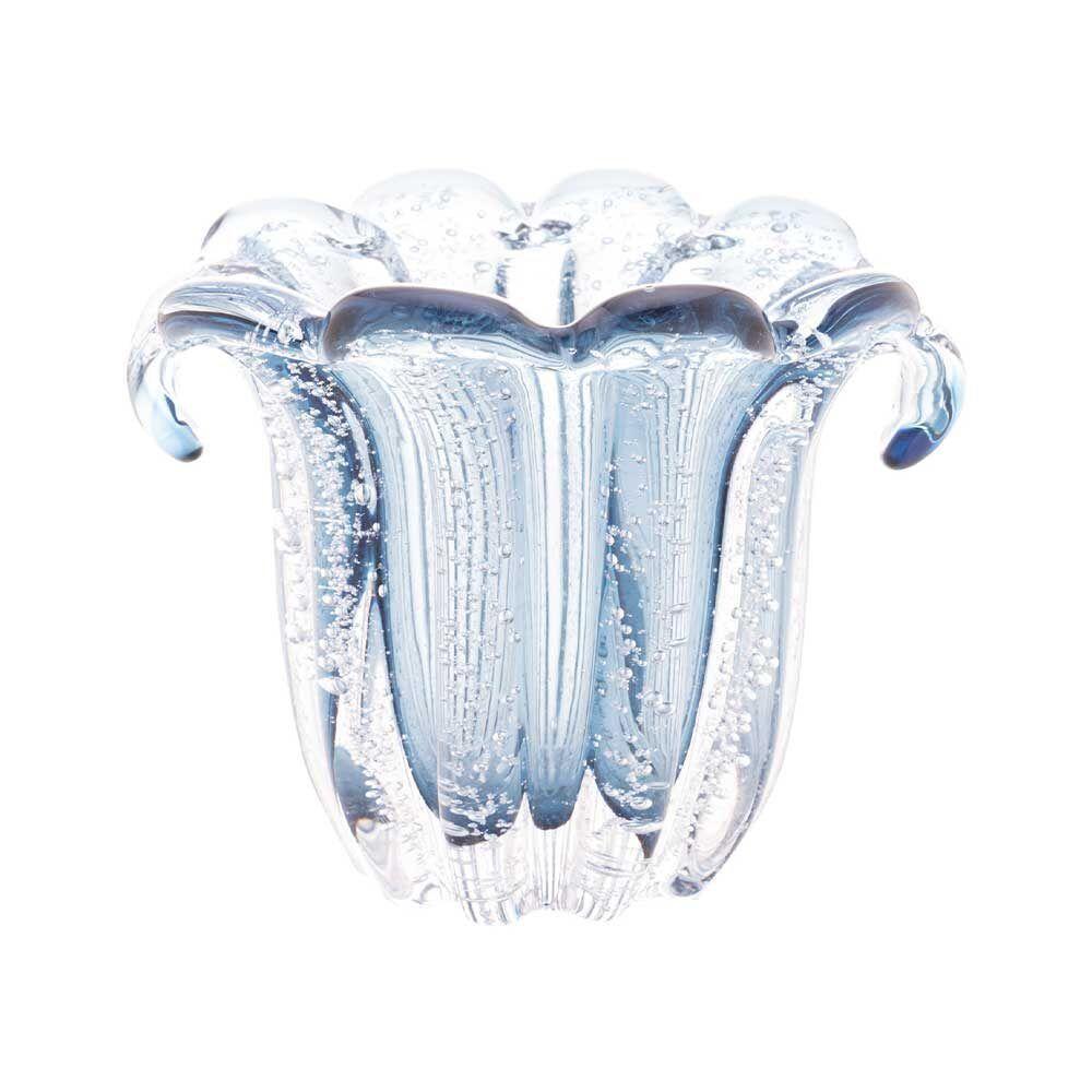 Vaso De Vidro Murano Italy Azul Lyor 13x11x10cm - 1