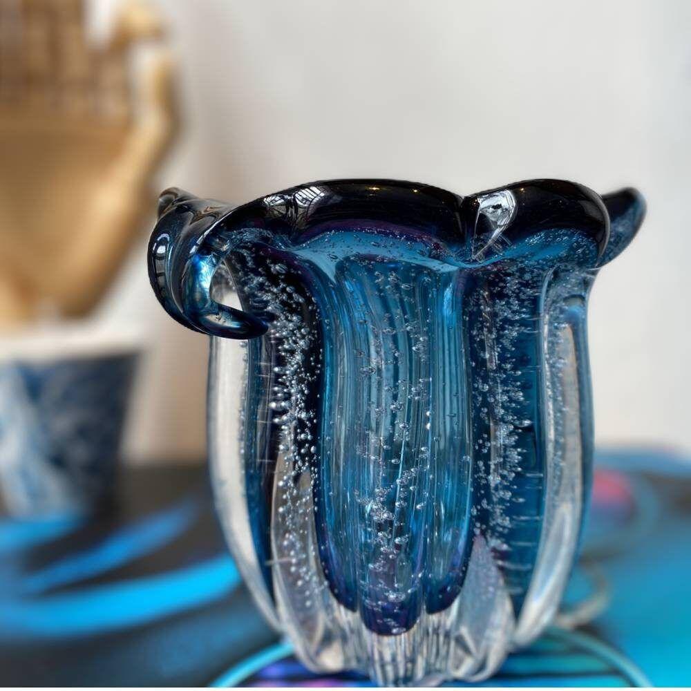 Vaso De Vidro Murano Italy Azul Lyor 13x11x10cm - 3