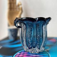 Vaso De Vidro Murano Italy Azul Lyor 13x11x10cm - 2