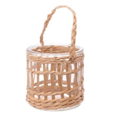 Castiçal De Vidro Em Fibra Natural Com Alça 10x10cm Wolff