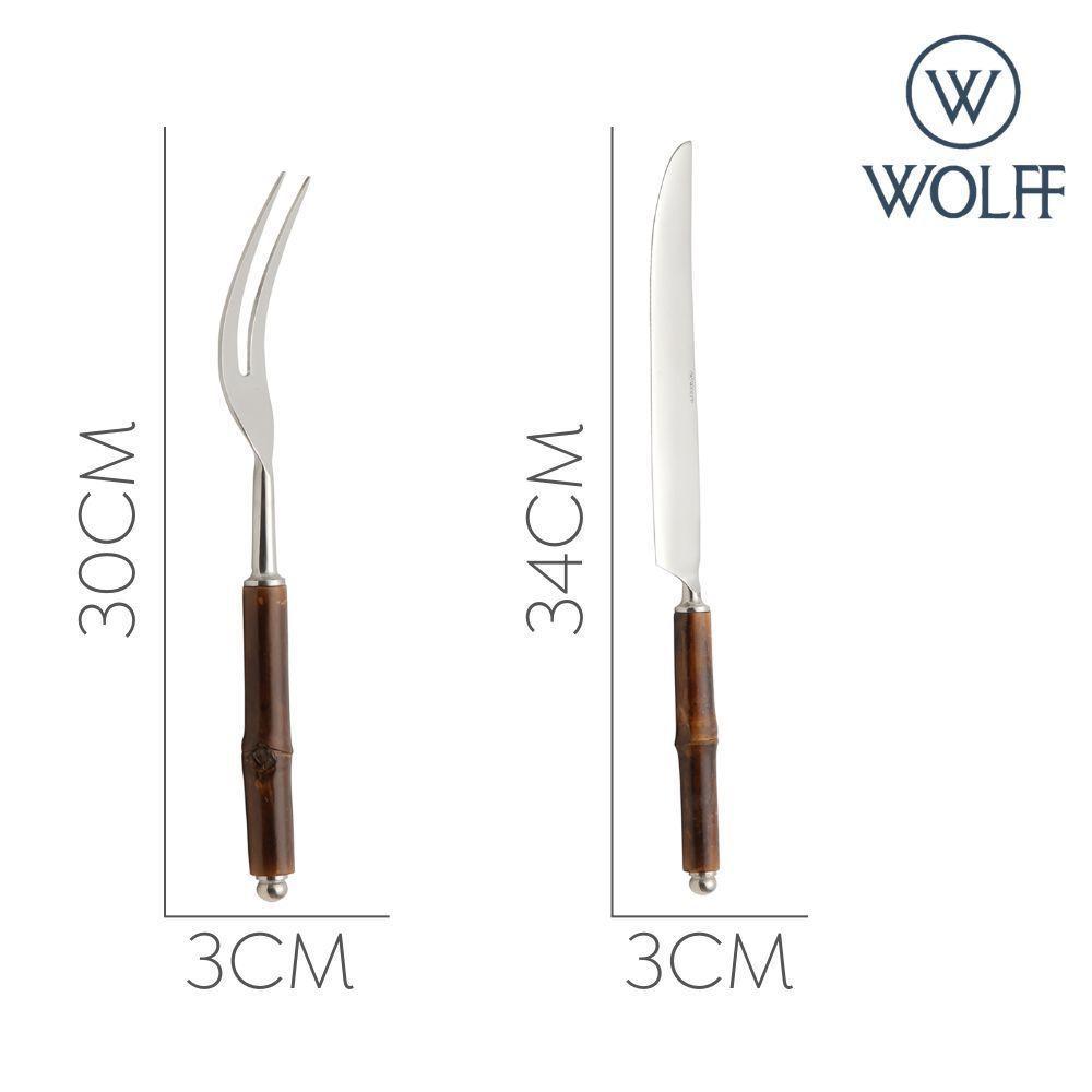 Conjunto 2 Peças Faca E Garfo Aço Inox Para Assado Com Cabo Em Bambu Wolff - 4