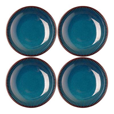 Jogo 4 Prato Fundo De Massas Cerâmica Linear Azul Premium 23cm Lyor