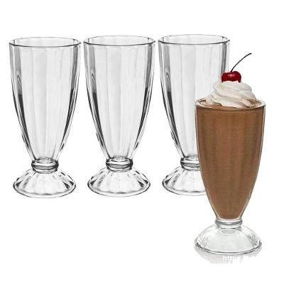 Jogo 4 Copo De Milk Shake Taça De Vidro Transparente Sorveteria 380ml Lyor