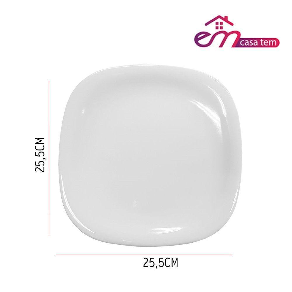 Jogo 12 Prato Raso Branco Quadrado Square 25,5cm Vidro Opalino Jantar Em Casa Tem - 2
