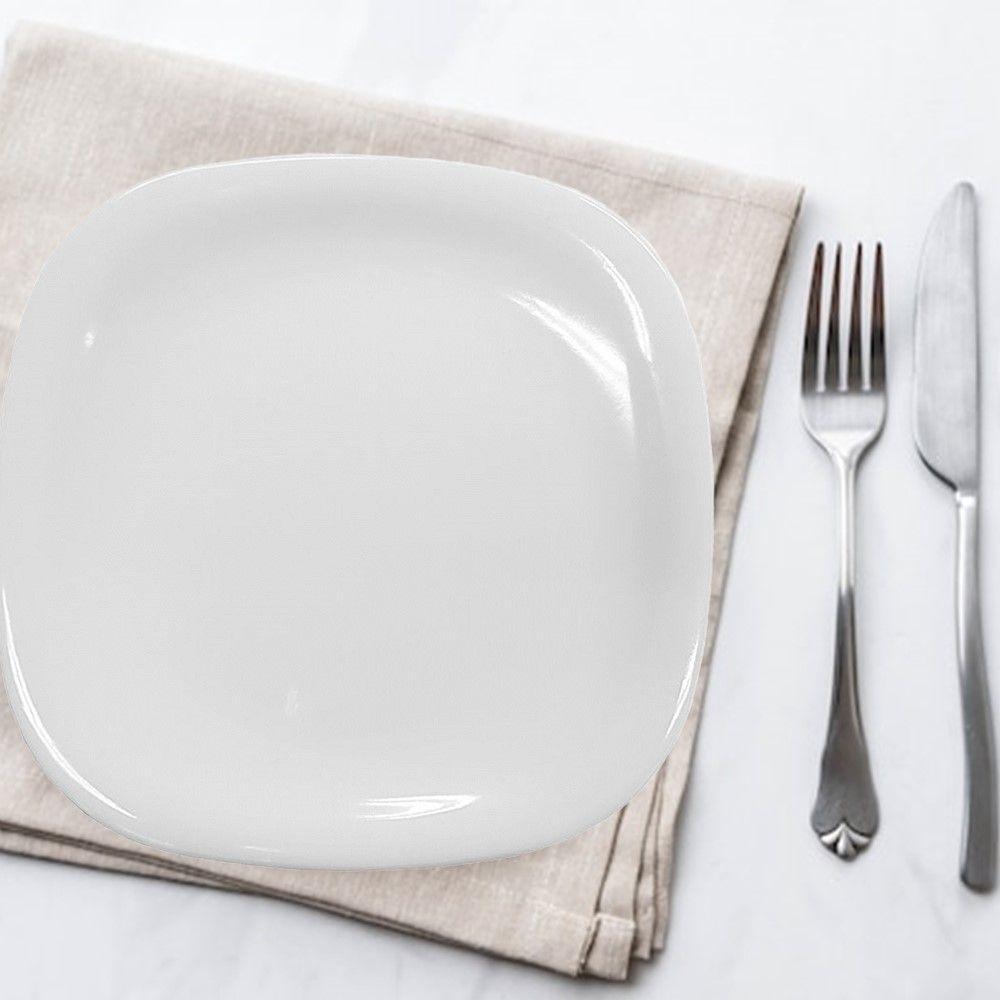 Jogo 12 Prato Raso Branco Quadrado Square 25,5cm Vidro Opalino Jantar Em Casa Tem - 3