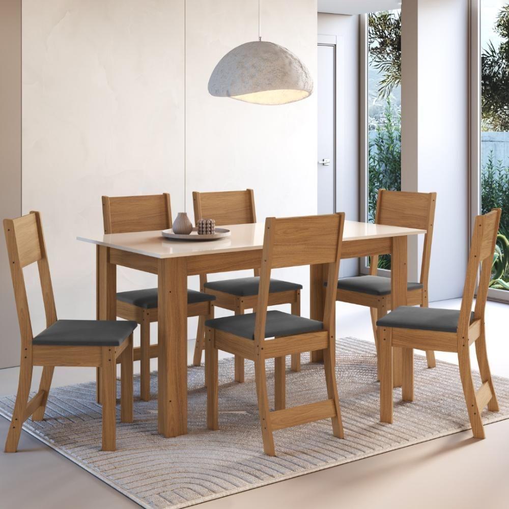 Conjunto Sala De Jantar Fidelitá Veneza Com 6 Cadeiras Freijó/off-white Assento Grafite - 1