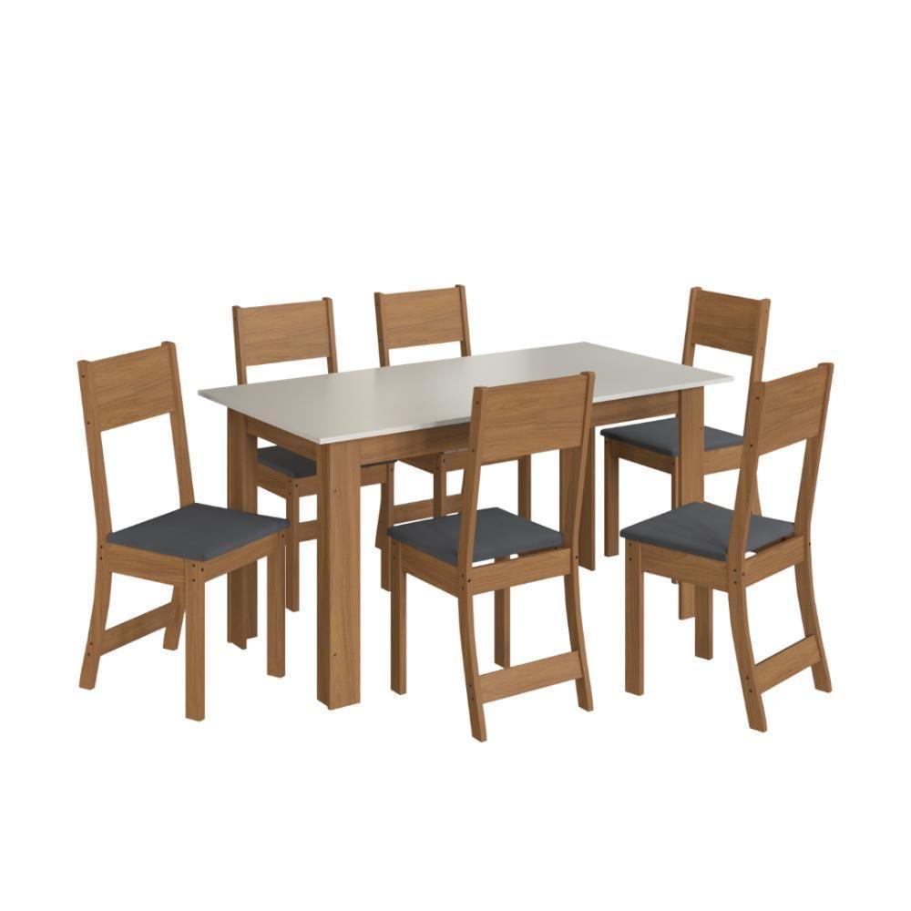 Conjunto Sala De Jantar Fidelitá Veneza Com 6 Cadeiras Freijó/off-white Assento Grafite - 4