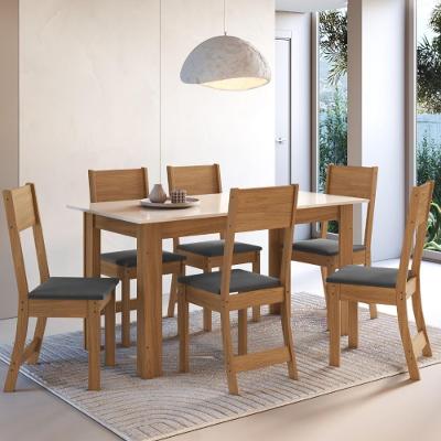 Conjunto Sala De Jantar Fidelitá Veneza Com 6 Cadeiras Freijó/off-white Assento Grafite