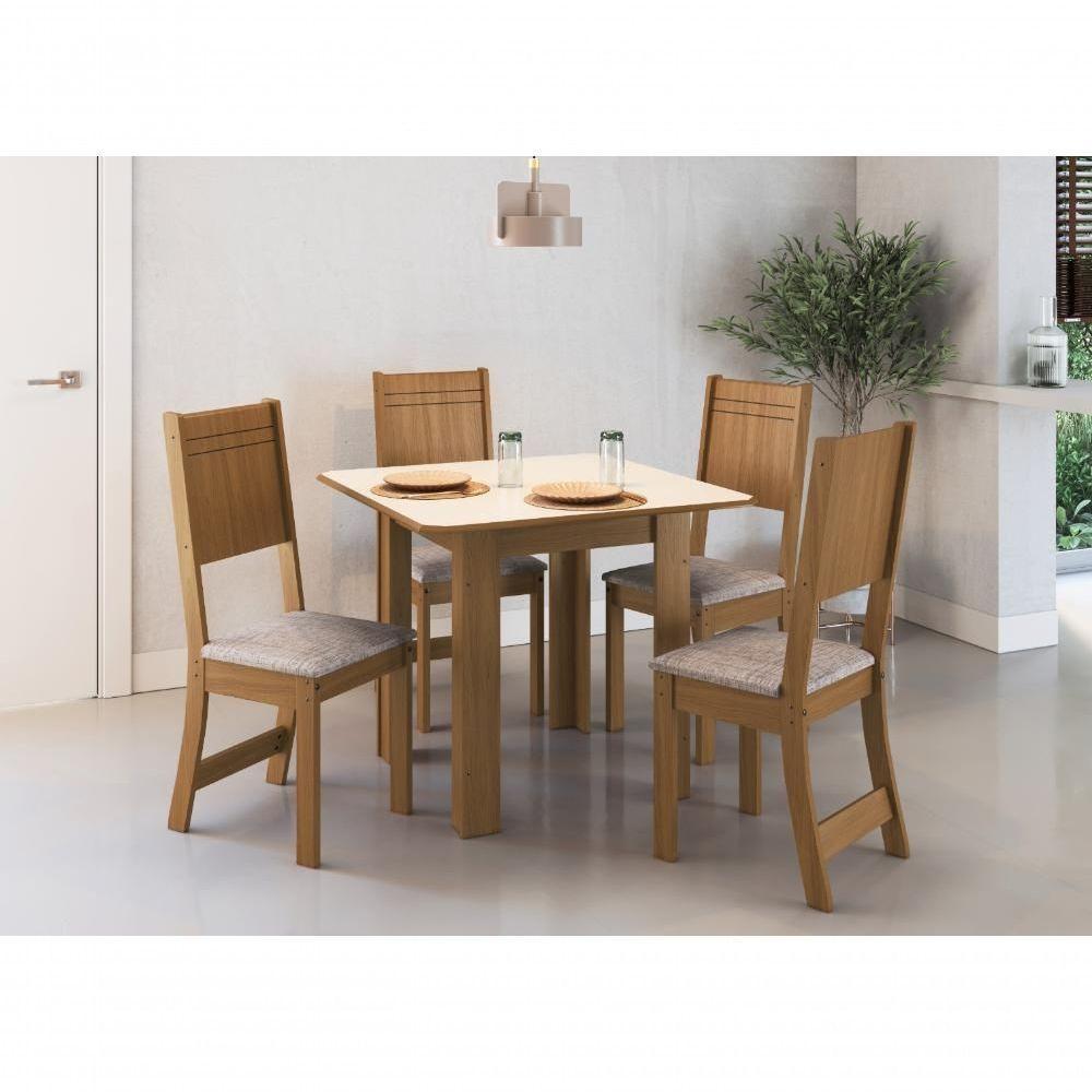 Conjunto Sala De Jantar Fidelitá Pequim Com 4 Cadeiras Freijó/off-white Assento Linho - 1