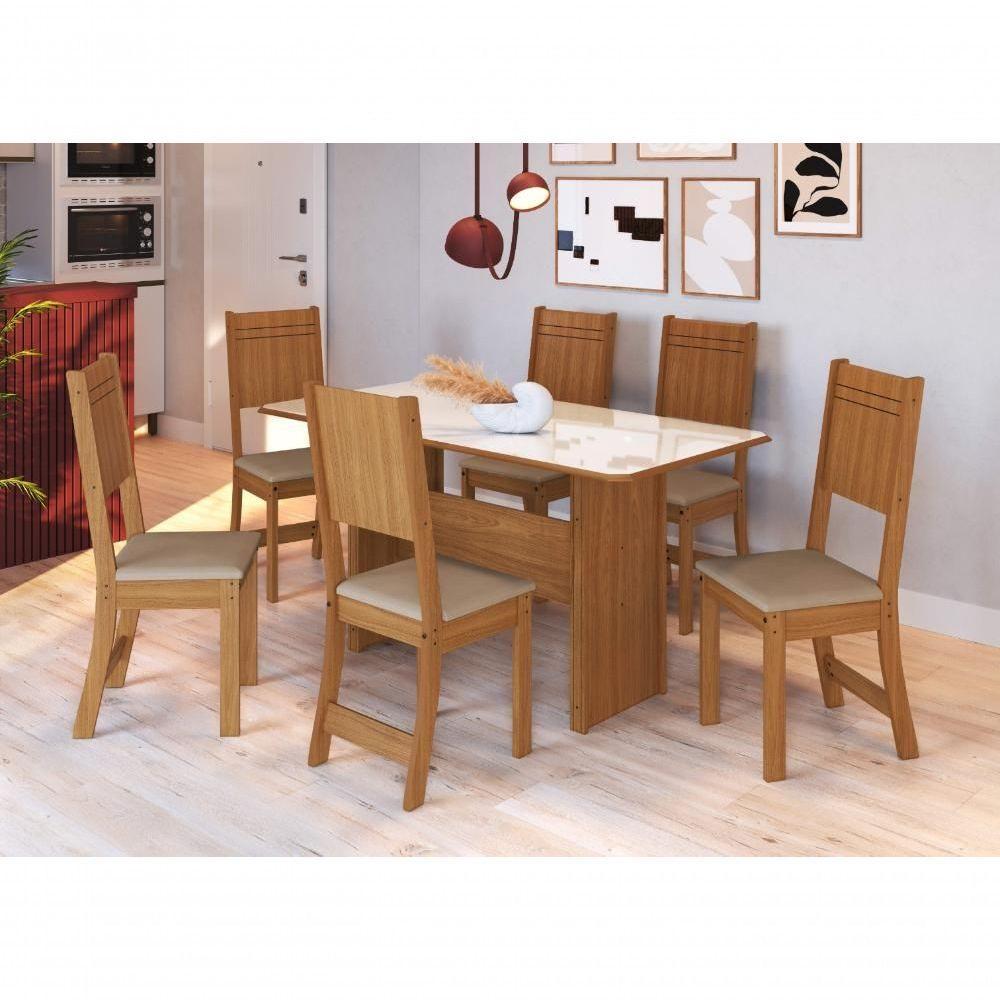Conjunto Sala De Jantar Fidelitá Atenas 150cm Com 6 Cadeiras Freijó/off-white Assento Bege - 1