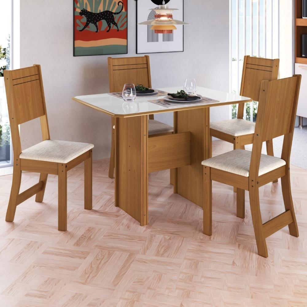 Conjunto Sala De Jantar Fidelitá Atenas 110cm Com 4 Cadeiras Freijó/off-white Assento Linho - 1