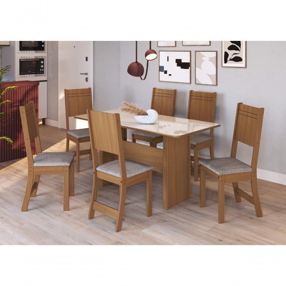 Conjunto Sala De Jantar Fidelitá Atenas 150cm Com 6 Cadeiras Freijó/off-white Assento Linho - 1