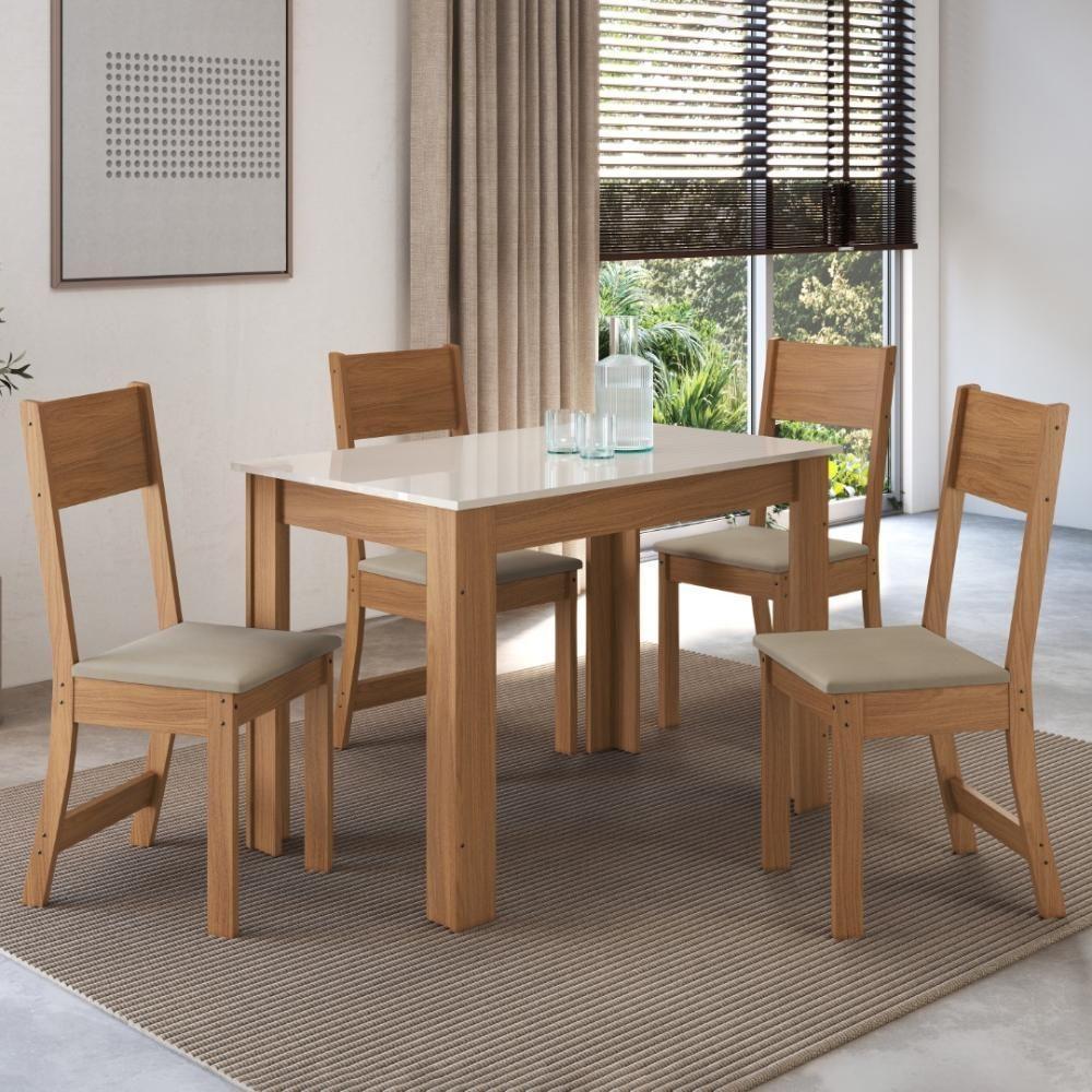 Conjunto Sala De Jantar Fidelitá Veneza Com 4 Cadeiras Freijó/off-white Assento Bege - 1