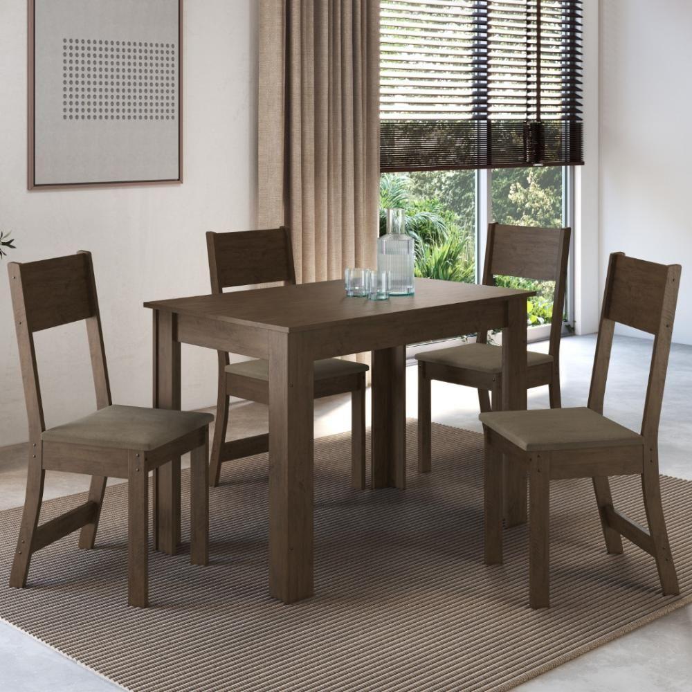 Conjunto Sala De Jantar Fidelitá Veneza Com 4 Cadeiras Noce/off-white Assento Cacau - 1