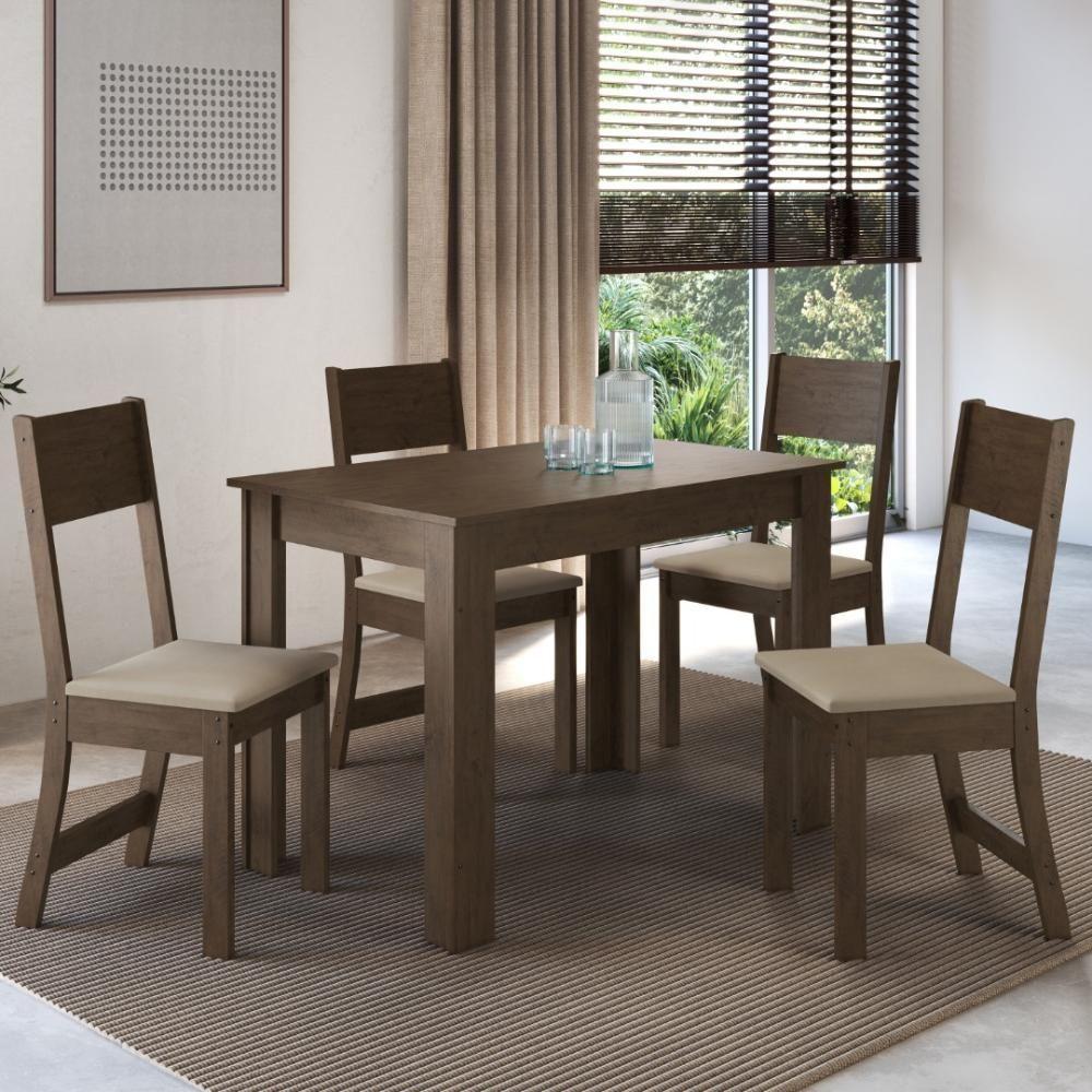 Conjunto Sala De Jantar Fidelitá Veneza Com 4 Cadeiras Noce/off-white Assento Bege - 1