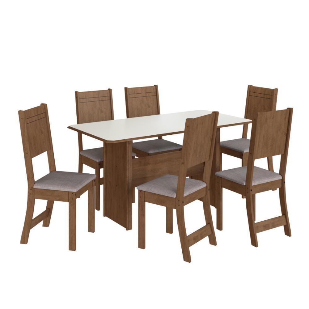 Conjunto Sala De Jantar Fidelitá Atenas 150cm Com 6 Cadeiras Noce/off-white Assento Linho - 2