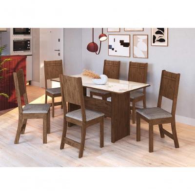 Conjunto Sala De Jantar Fidelitá Atenas 150cm Com 6 Cadeiras Noce/off-white Assento Linho