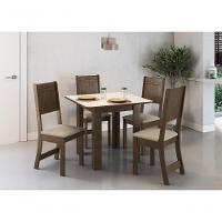Conjunto Sala De Jantar Fidelitá Pequim Com 4 Cadeiras Noce/off-white Assento Bege - 1