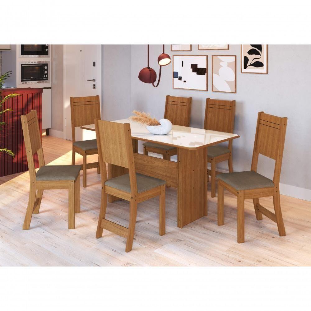 Conjunto Sala De Jantar Fidelitá Atenas 150cm Com 6 Cadeiras Freijó/off-white Assento Cacau - 1