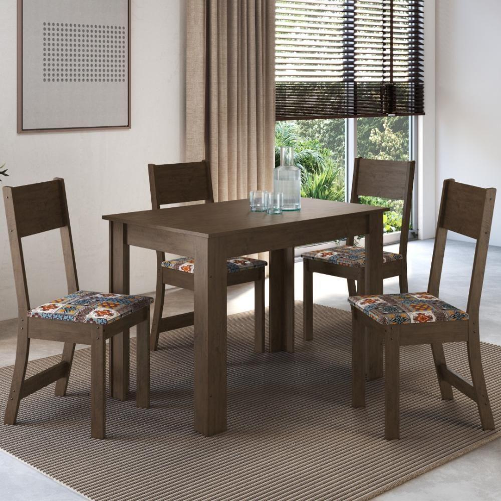 Conjunto Sala De Jantar Fidelitá Veneza Com 4 Cadeiras Noce/off-white Assento Alaska - 1