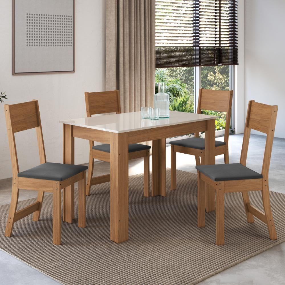 Conjunto Sala De Jantar Fidelitá Veneza Com 4 Cadeiras Freijó/off-white Assento Grafite - 1