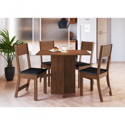 Conjunto Sala De Jantar Fidelitá Roma Com 4 Cadeiras Noce/preto